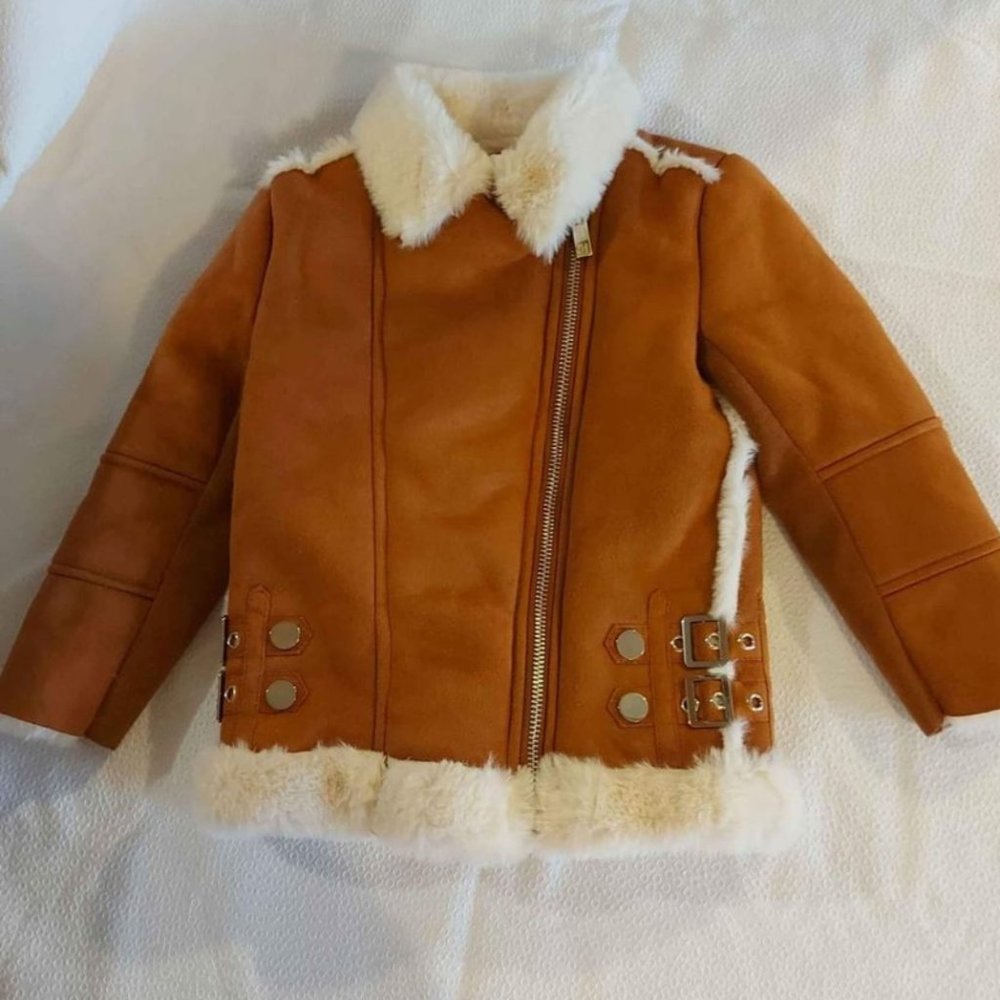 River Island Little Girl Faux Fur Aviator Jacket